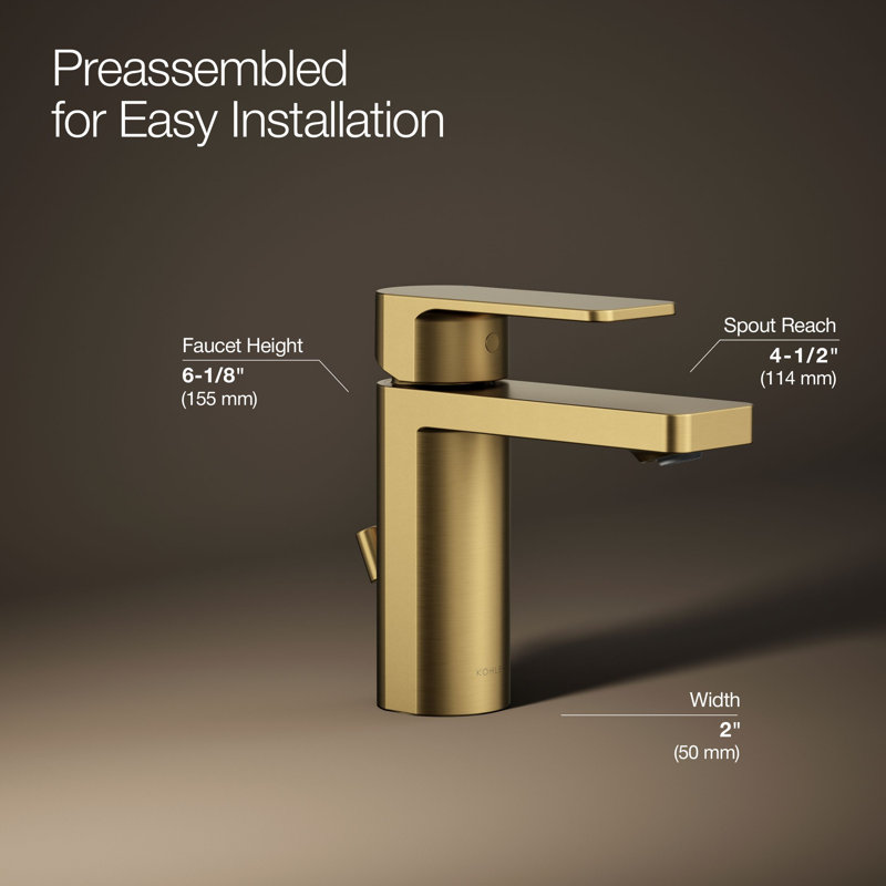 Parallel Single-Handle Bathroom Sink Faucet, Single-Hole Faucet with Pop-Up Drain, 1.0 GPM, Vibrant Brushed Moderne Brass