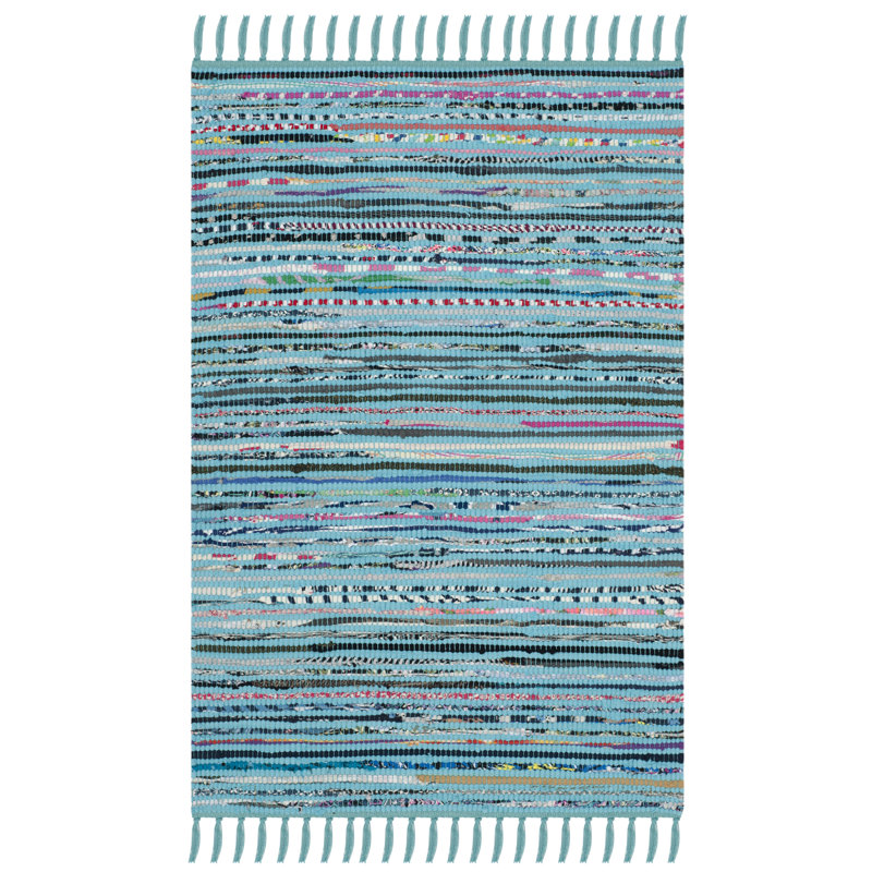 Tapis turquoise en coton tissé à plat à la main Nerys, Rectangle 2 pi x 3 pi