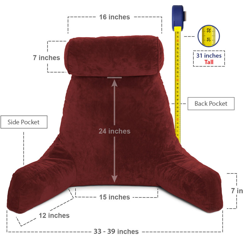  Big Reading and Support Bed Rest Indoor/Outdoor Pillow, Maroon