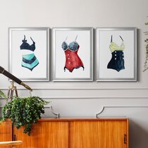  DOCLY&WOPL Blue and Red Vintage Swimuit Wall Art Prints Navy  Woman Bathing Suits Retro Artwork on Wood Texture Canvas Graphic Art  Wrapped Coastal Home Wall Decor (12 x 16 x 3