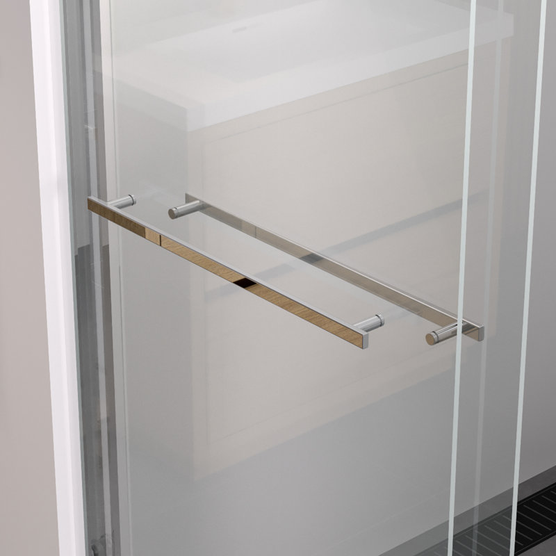 44 - 48 "x 76" Porte de salle de bain coulissante avec quincaillerie, verre trempé transparent de 1/4 "de 6 mm, cadre en aluminium, coffre-fort et souci, paquet