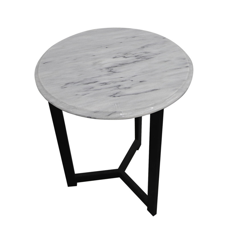 Table d'appoint ronde en marbre onyx - 20 po de diamètre, 24 po de hauteur - Plateau en marbre gris Badal avec base en métal noir - Table de bout moderne pour le salon et la chambre à coucher