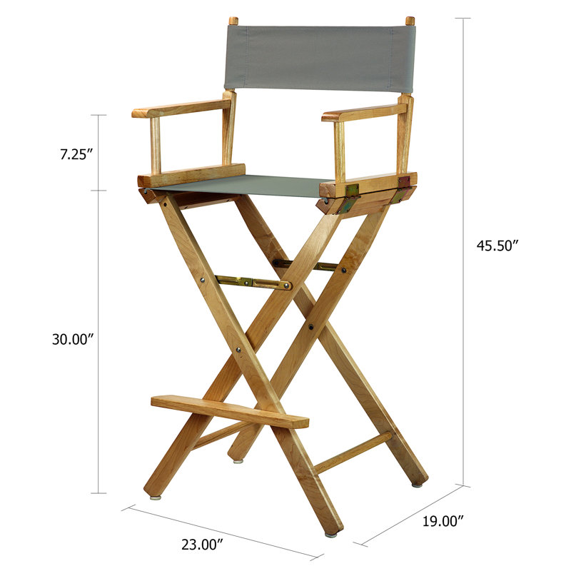 Chaise de réalisateur pliante de 30 po avec toile, Naturel, gris