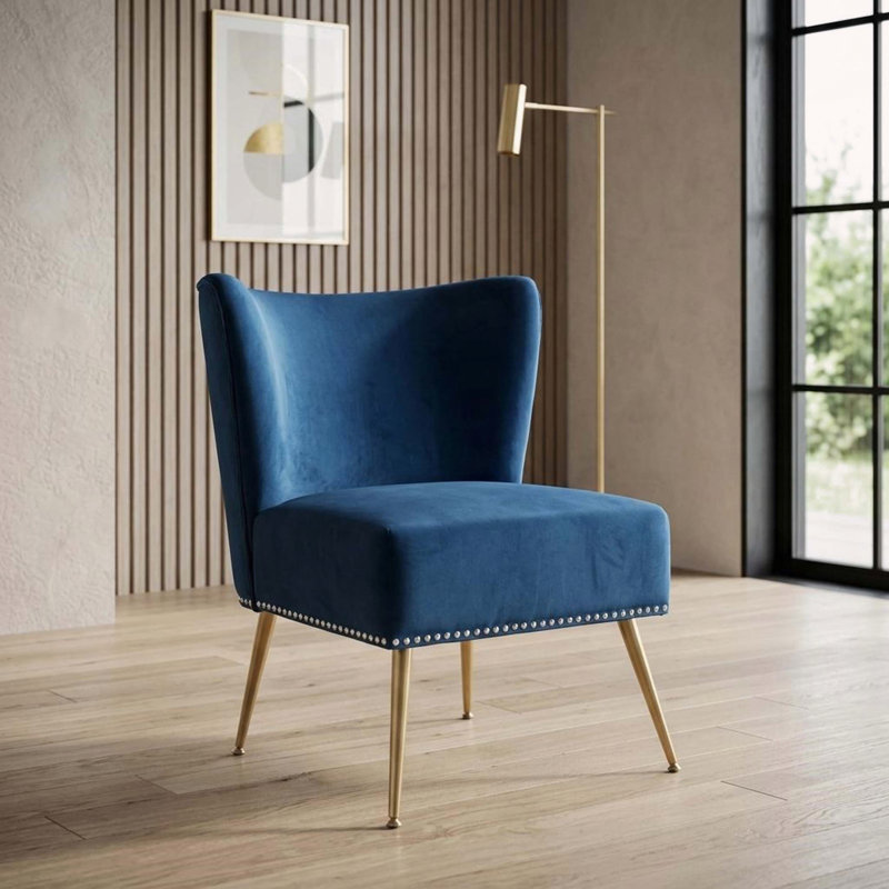 Fauteuil de chambre Keertan, Velours bleu foncé