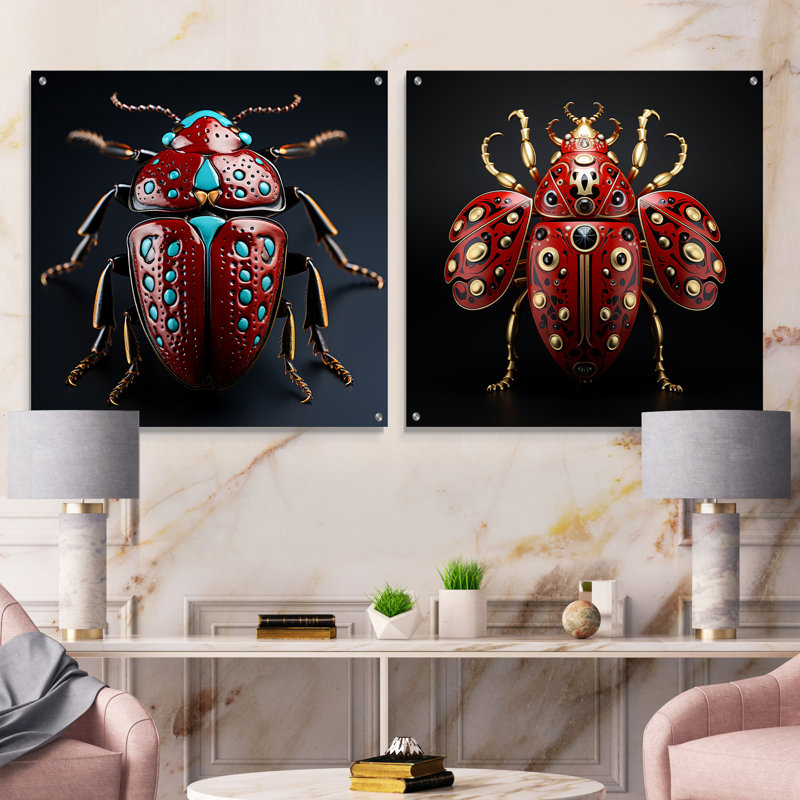 «Mysterious Beetle Lullaby - Ensemble d'insectes et d'insectes en verre sur verre, ensemble de 2, H 16 po x l 33 po