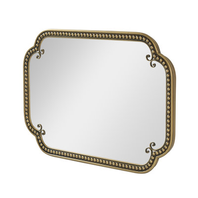 24 in. x 36 in. Gold Irregular Beaded Metal Framed Wall Mirror, Rounded Rectangle Decorative Vanity Mirror for Bathroom, Living Room & Entryway