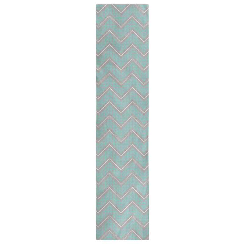 Stephenie Classic Hand Drawn Chevron Table Runner, 16" x 90", Teal/Pewter Gray
