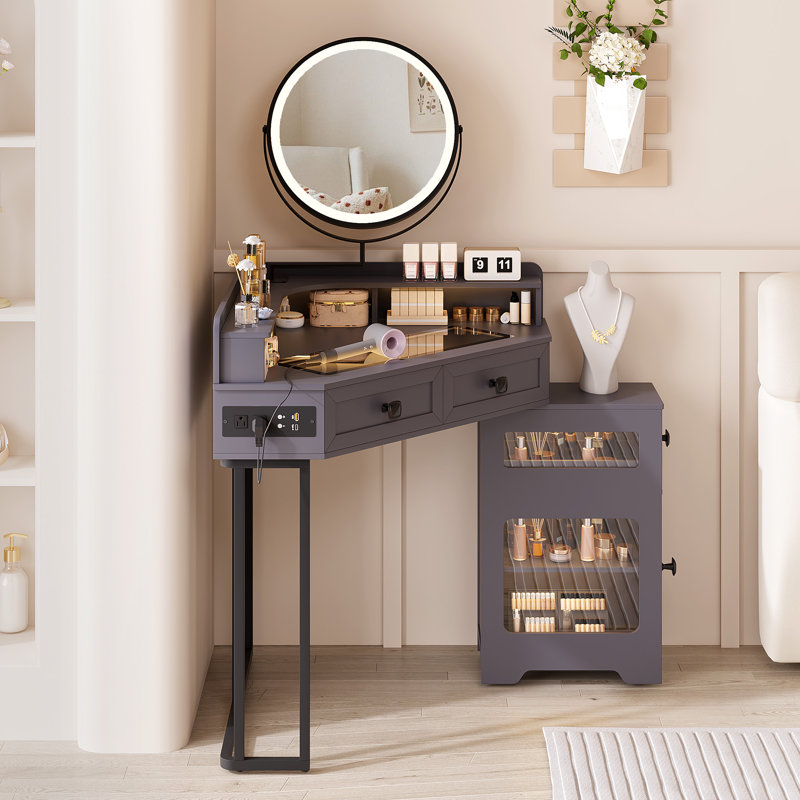 Dressing Table with Mirror, Grey