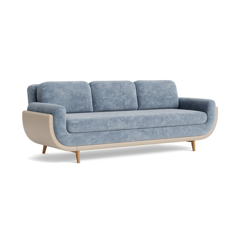 Regatta 90 Sofa, Vintage Chenille-Smoky Blue/GreenwichLeather-Taupe, Natural
