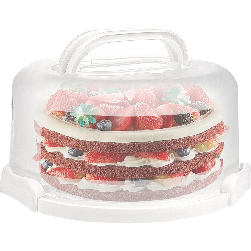 Cake Carrier with Collapsible Handle - White Cake Container and Holder with Lid