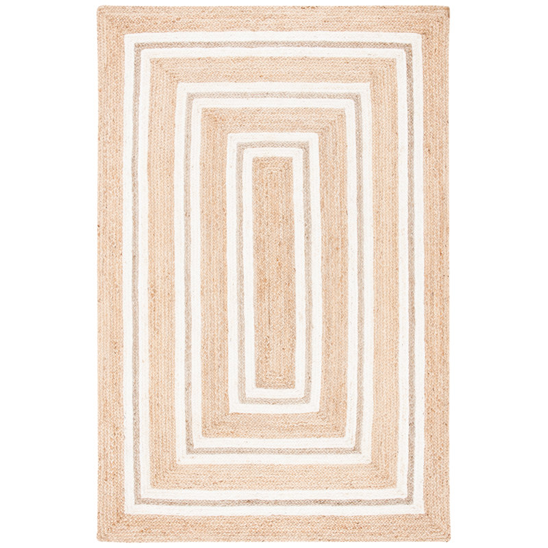Wingrove Natural Fiber Flat Weave Jute And Cotton With Latex Geometric Rug, Rectangle 8' x 10'