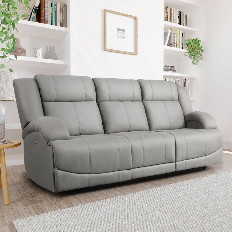 Malillany 70.5'' Transitional Microfiber Double Reclining Sofa with One-touch Power Control, USB Charging Ports, Power