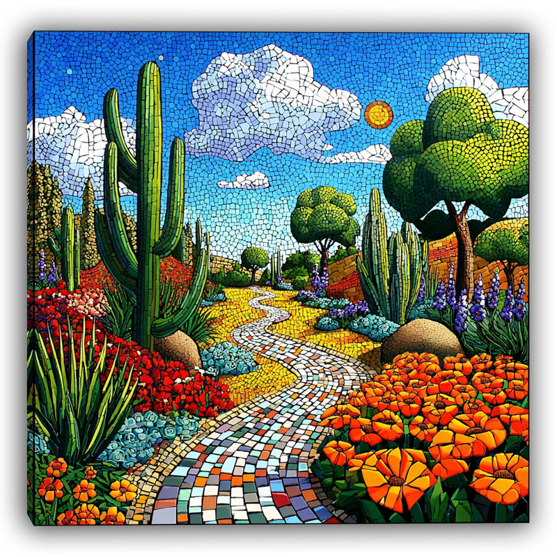 «Path of Blossoms - Mosaic Desert Landscape», art mural sur toile tendue, H 20 po x l 20 po