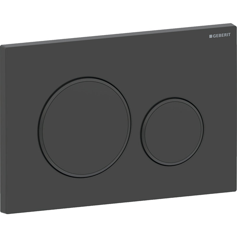 Plaque de commande Geberit Sigma20, ronde, double chasse: plaque, bouton: noir mat / enduit facile à nettoyer, anneau (s) de conception: noir / brillant