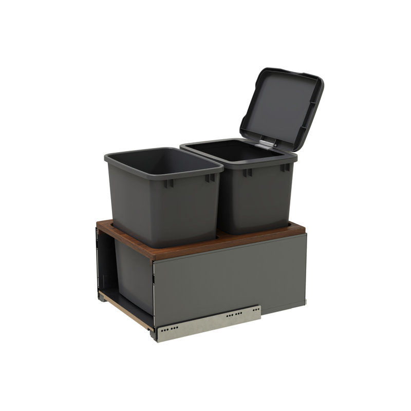 LEGRABOX Double 35 pte Poubelle coulissante Orion gris / noyer avec fermeture en douceur BLUM pour armoires sans cadre