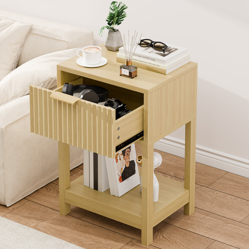 Nightstand Set Of 2, Modern Bedside Table With Storage Drawer And Open Wood Shelf For Living Room, Bedroom And Small Spaces, Accent Night Stand With Solid Wood Legs, Easy Assembly, Oak 2pcs