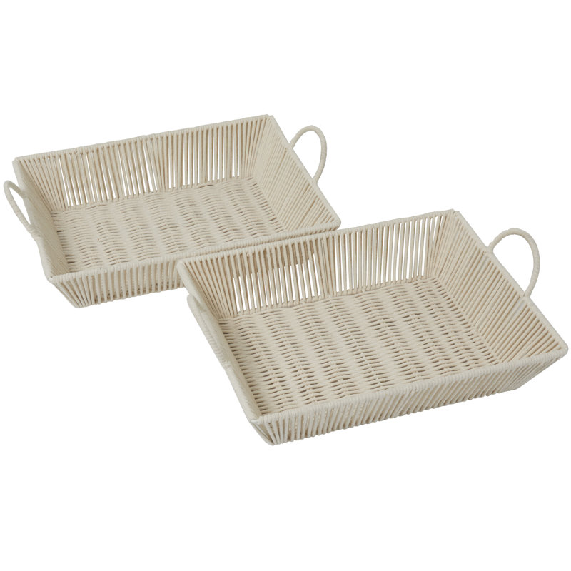 Panier de rangement en coton tissé à la main avec poignées, Crème, H 5,85 po x l 18,70 po x P 13,10 po