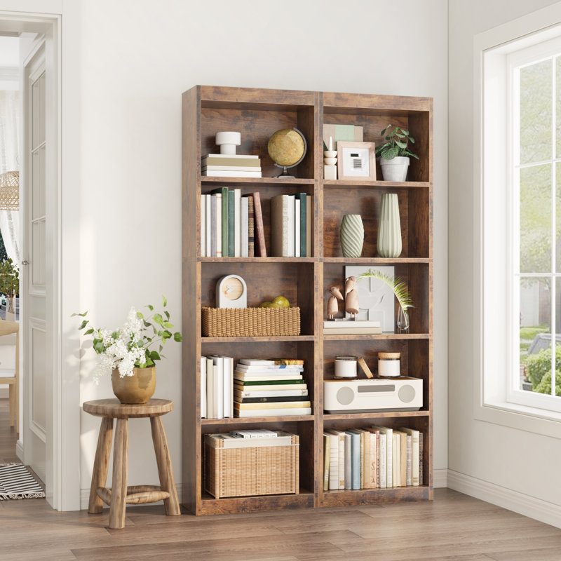 5 Tier Bookshelf, 20 Inches Wide Wooden Storage Shelves,Retro, Brown