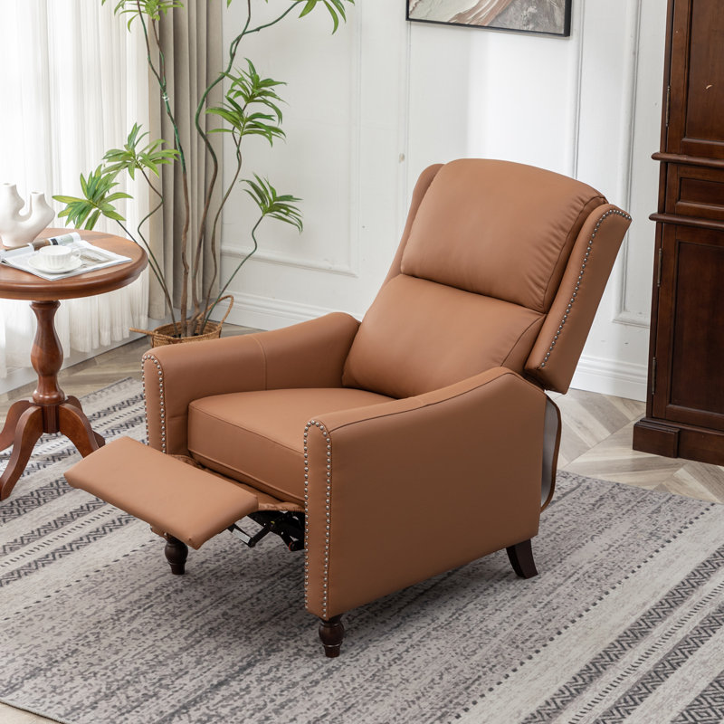 30" Wide Genuine Leather Manual Upholstered Recliner, Brown