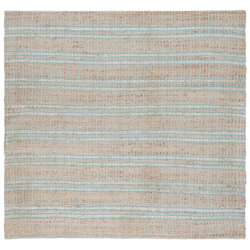Sekani Natural Fiber Flat Weave Jute/Cotton Striped Rug in Teal/Natural, Square 6'6"