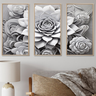 Minimalisme noir et blanc «Succulent II» - ensemble d'art mural sur toile