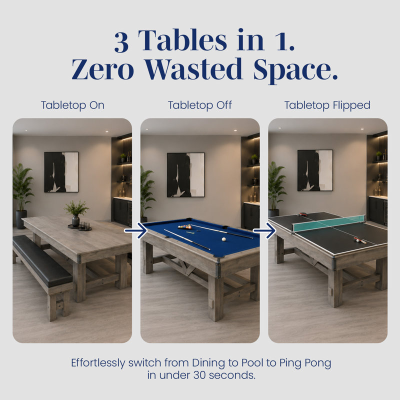 Hathaway Logan 7-ft Pool Table Combo Set with Benches - Rustic Grey with Blue Felt, Barnwood