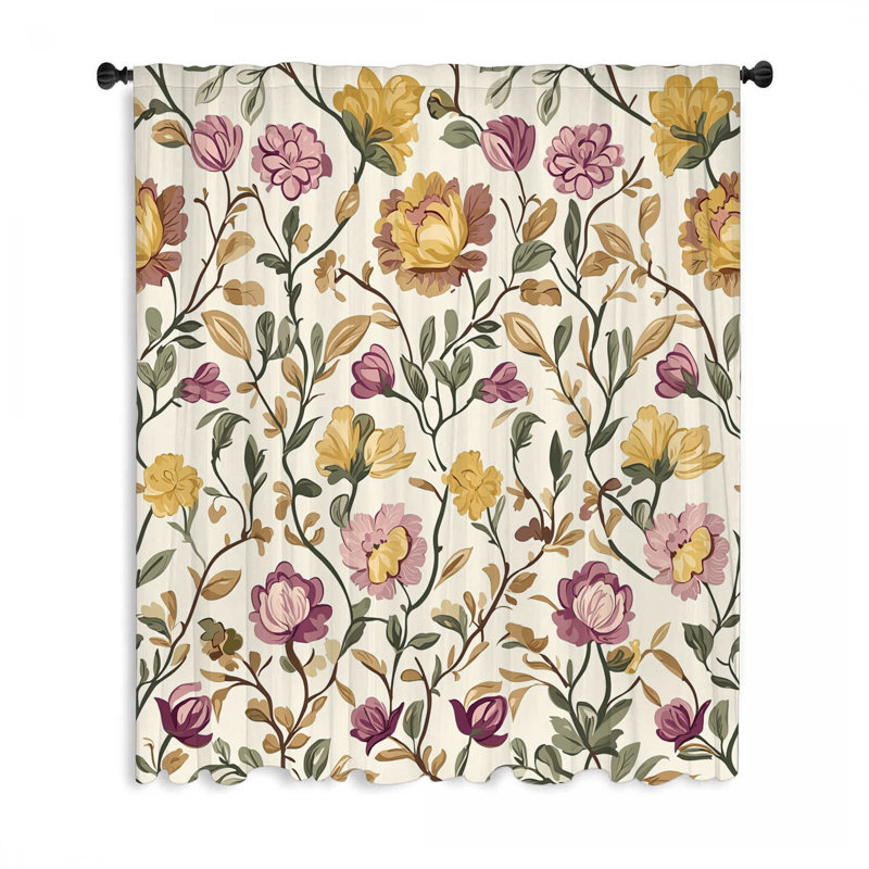 Rideaux de fenêtre, fleurs et voilages Vintage - 1 panneau, L 50 po x L 84 po