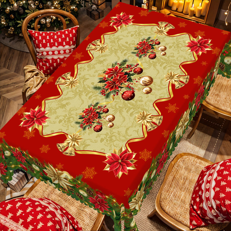 1pc round/rectangular polyester Edelman, Christmas Edelman with pine, snowman, truck, embosed edge, Christmas decorations for dining table, festival party holiday table decoration, perfect festival gift