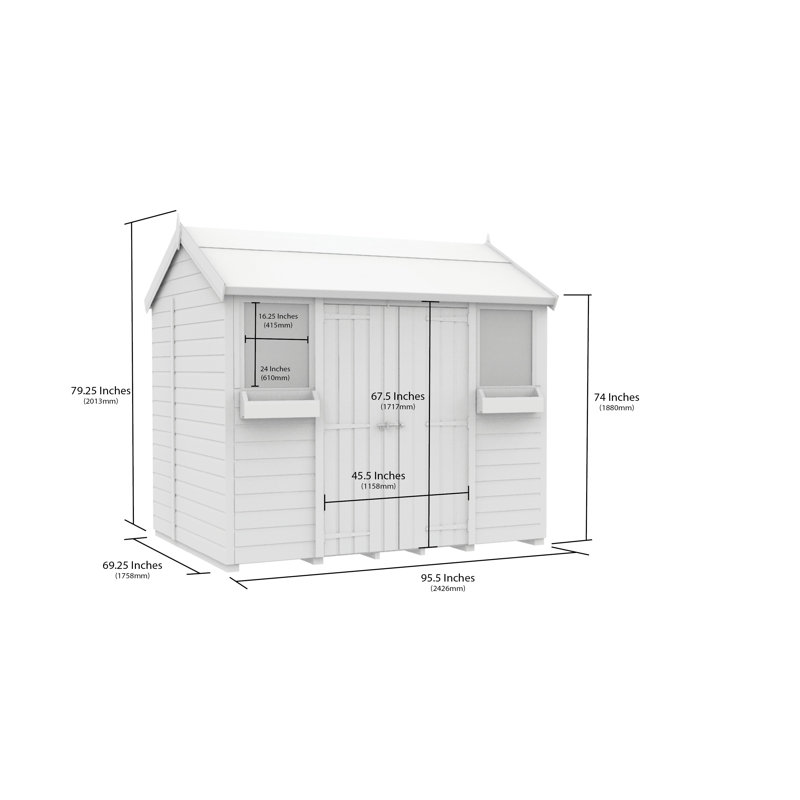 Total Sheds 8ft x 6ft Apex Summer Shed - Toughened Glass External Planters - Pressure Treated Timber - UK Manufactured