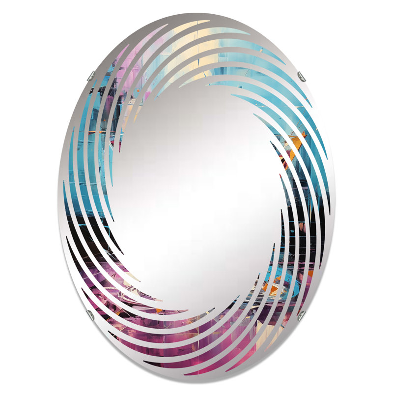 Spiritueux abstraits cocktails roses et bleus - Miroir mural en spirale - MIR109559-Ovale, L 20 po x H 30 po
