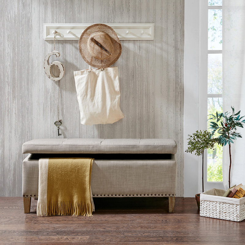 Banc de rangement capitonné à fermeture douce, Gris clair