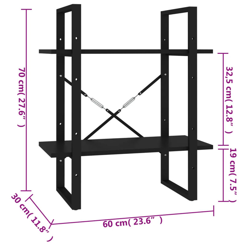 Koushirou 70cm H Standard Bookcase, Black, 70cm H x 60cm W x 30cm D