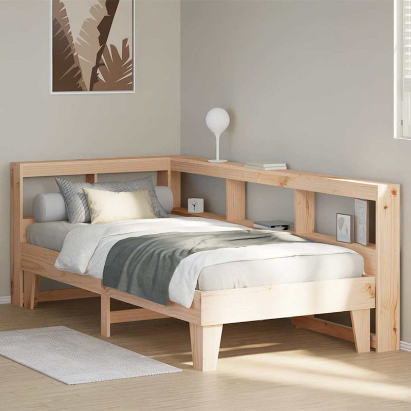 Bookcase Bed Without Mattress Solid Wood Pine, European Single (90 x 200 cm), Natural