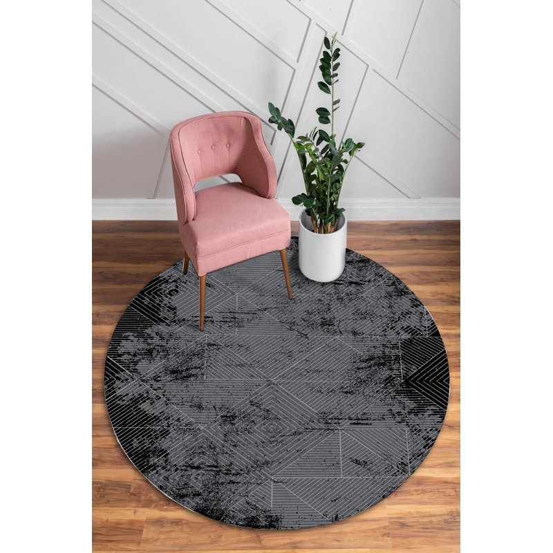 Camfort Black Striped Digital Print Cotton Polyester Non-Slip Area Rug, Ovale 3 pi 3 po x 9 pi 10 po