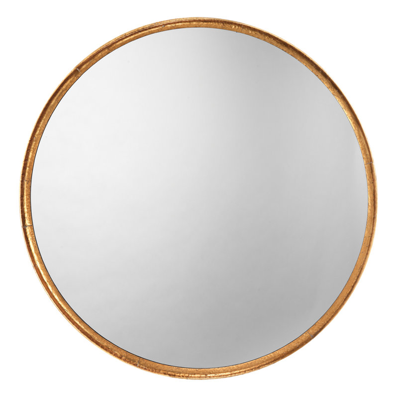 Refined Round Mirror In Gold Leaf Metal, Gold
