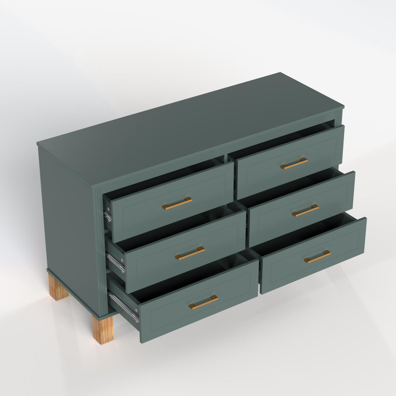 Commode double avec poignées en métal et pieds en bois massif, Bleu