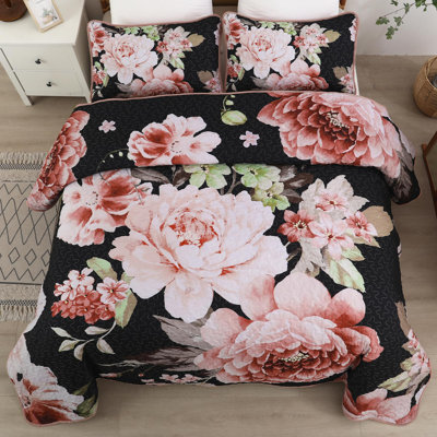 3-Piece Reversible Botanical Printed Quilt Set Lightweight Bedding Set for All Seasons