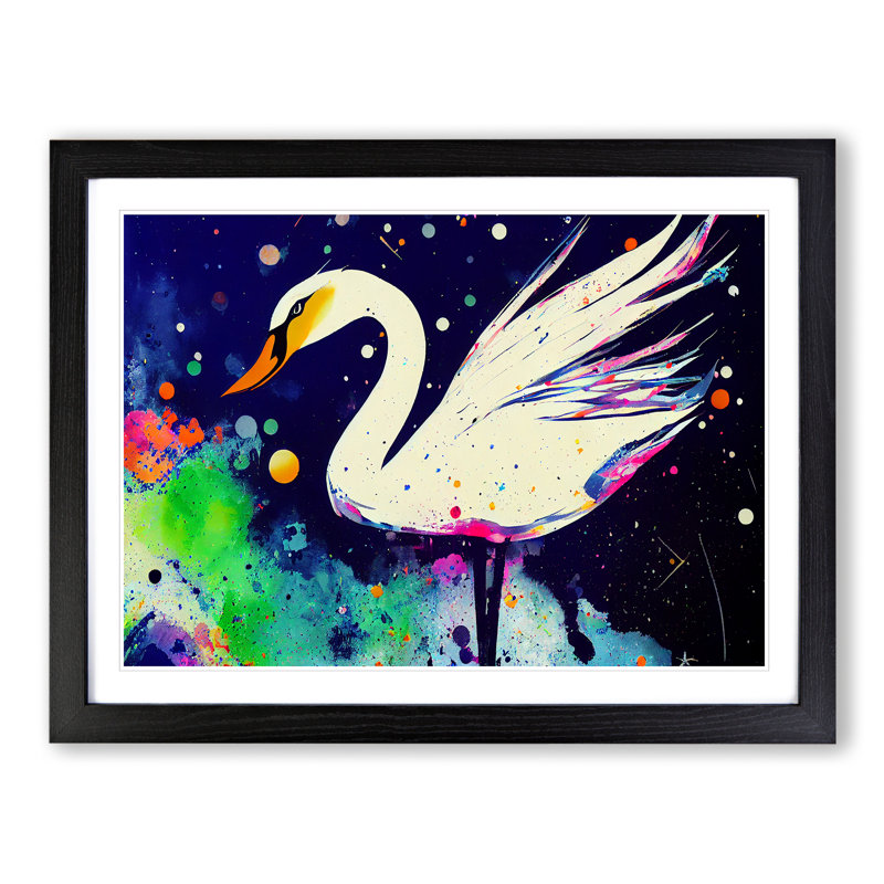 Swan Splash Vol.5 Abstract - Single Picture Frame Painting, Black, 46cm H x 64cm W x 2cm D