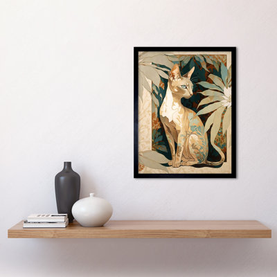 Oriental Shorthair Cat Botanical Pattern Fur And Plants Modern Nouveau Watercolour - Single Picture Frame Print