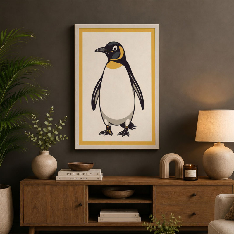 Emperor Penguin Modern - Wrapped Canvas, 36x24 - 91.4 x 61.0 cm, Ochre Border