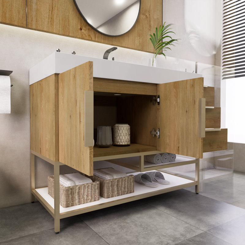 Markwan 41.9'' Single Bathroom Vanity with Acrylic Top, Oak