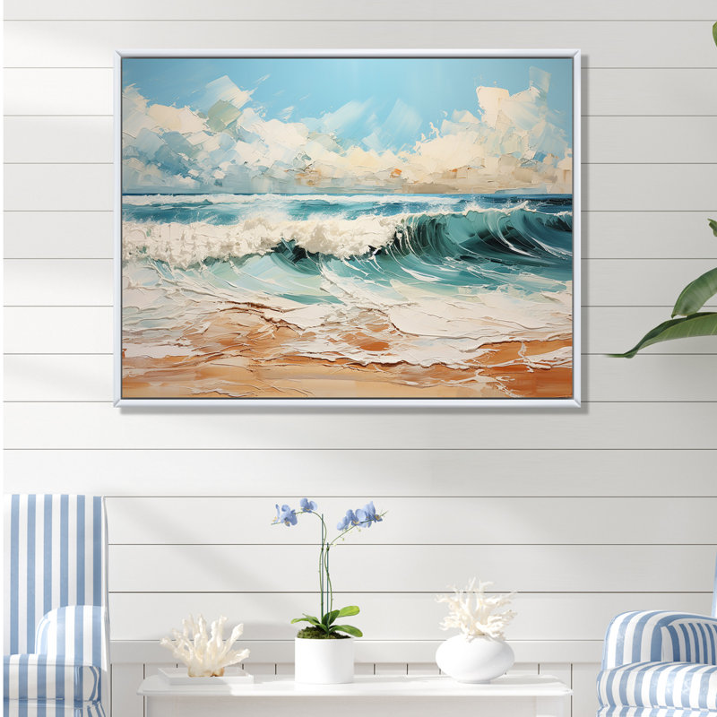 Teal Waves Fight I - impression, H 12 po x l 20 po x P 1 po, Cadre flottant blanc
