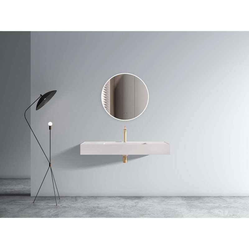 Lavabo intégré à surface solide brillante avec 1 trou de robinet pré-percé