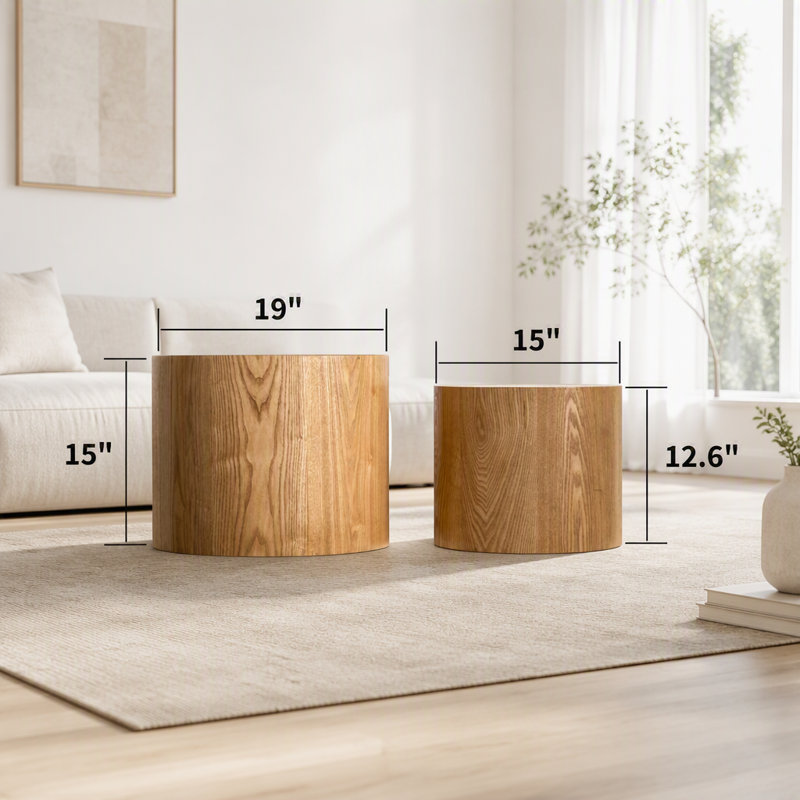 Ensemble de tables basses 2 pièces, L 18,9 po, Bois naturel