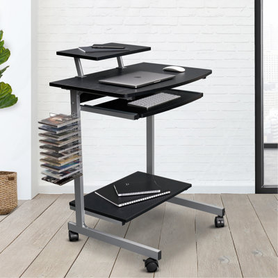 Chariot d'ordinateur compact avec rangement, espresso