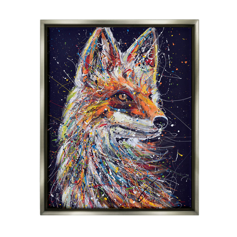 «Contemporary Fox Urban Splatter» par Jen Seeley, peinture sur toile à cadre flottant, H 21 po x l 17 po x P 1,7 po
