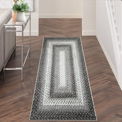 Tapis intérieur moderne lavable à bordure géométrique avec tapis doux pour décor de bureau à domicile-_104G-GRIS