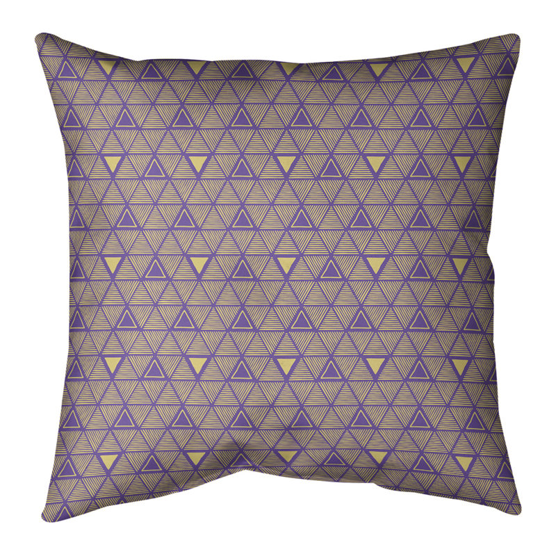 Housse de Coussin décoratif triangles dessinés à la main, 18 po x 18 po, Mauve/jaune complet, Faux Suède