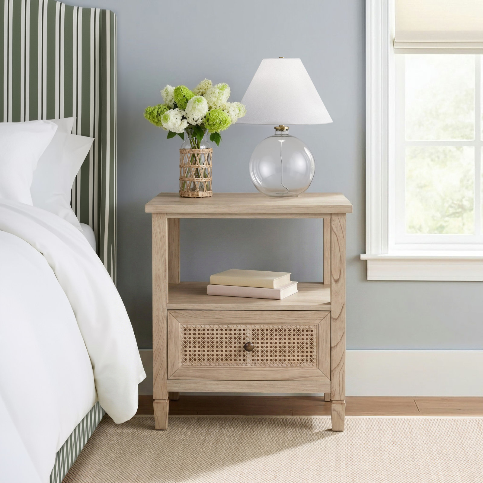 Charleston 1-Drawer Cane Nightstand, Desert Sand