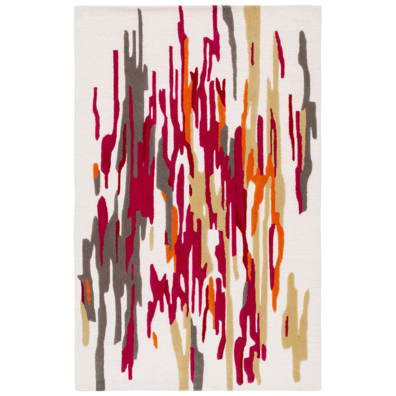 Tapis ivoire / rouge en laine et coton touffeté à la main Rodeo Drive, Rectangulaire 8 pi x 10 pi